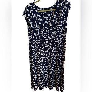 GLAMOUR Navy Polka Dot Midi Dress | Surplice V-Neck | Size Medium